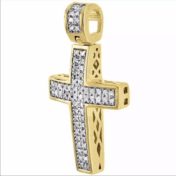 Real Diamond 925 Gold Cross Pendant Brand New - Picture 2 of 9